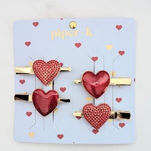 NEW Women's/Kids' Red & Gold Sparkly/Glitter Set of 4 Heart Hair Clips